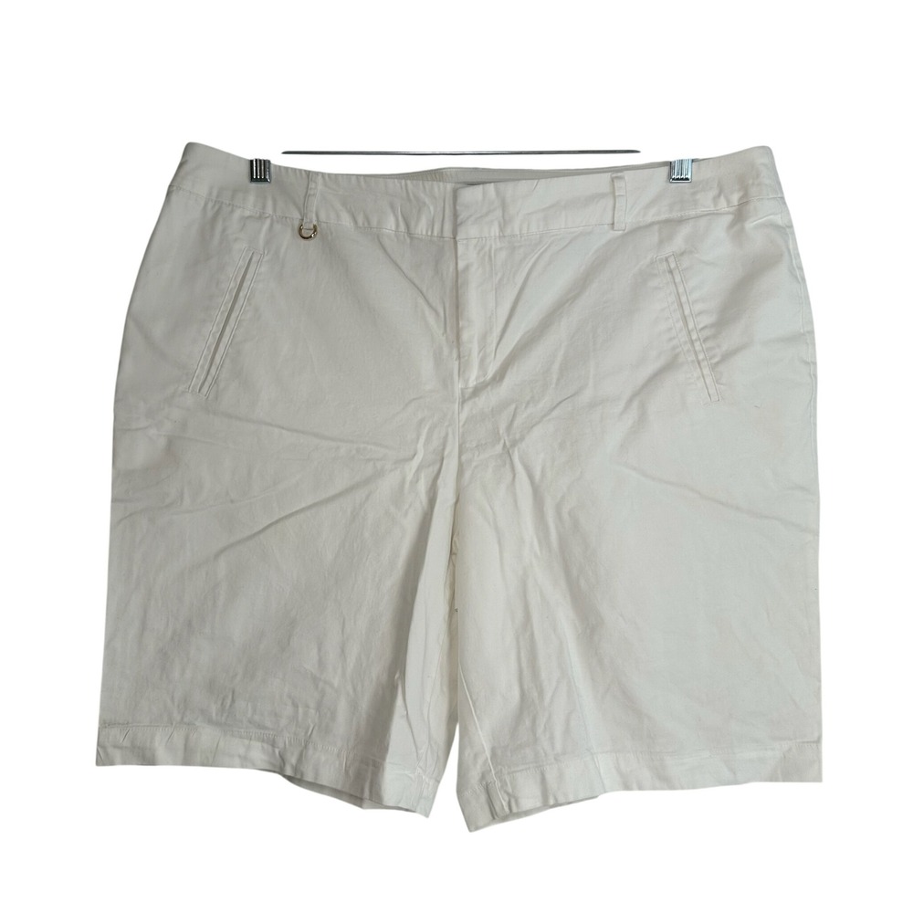 Charter Club Pant Shop Womens White Cotton Stretch Bermuda Shorts Size 18